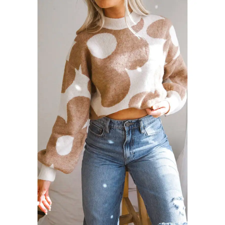 Contrast Flower Mock Neck Long Sleeve Sweater Long Sleeve Top