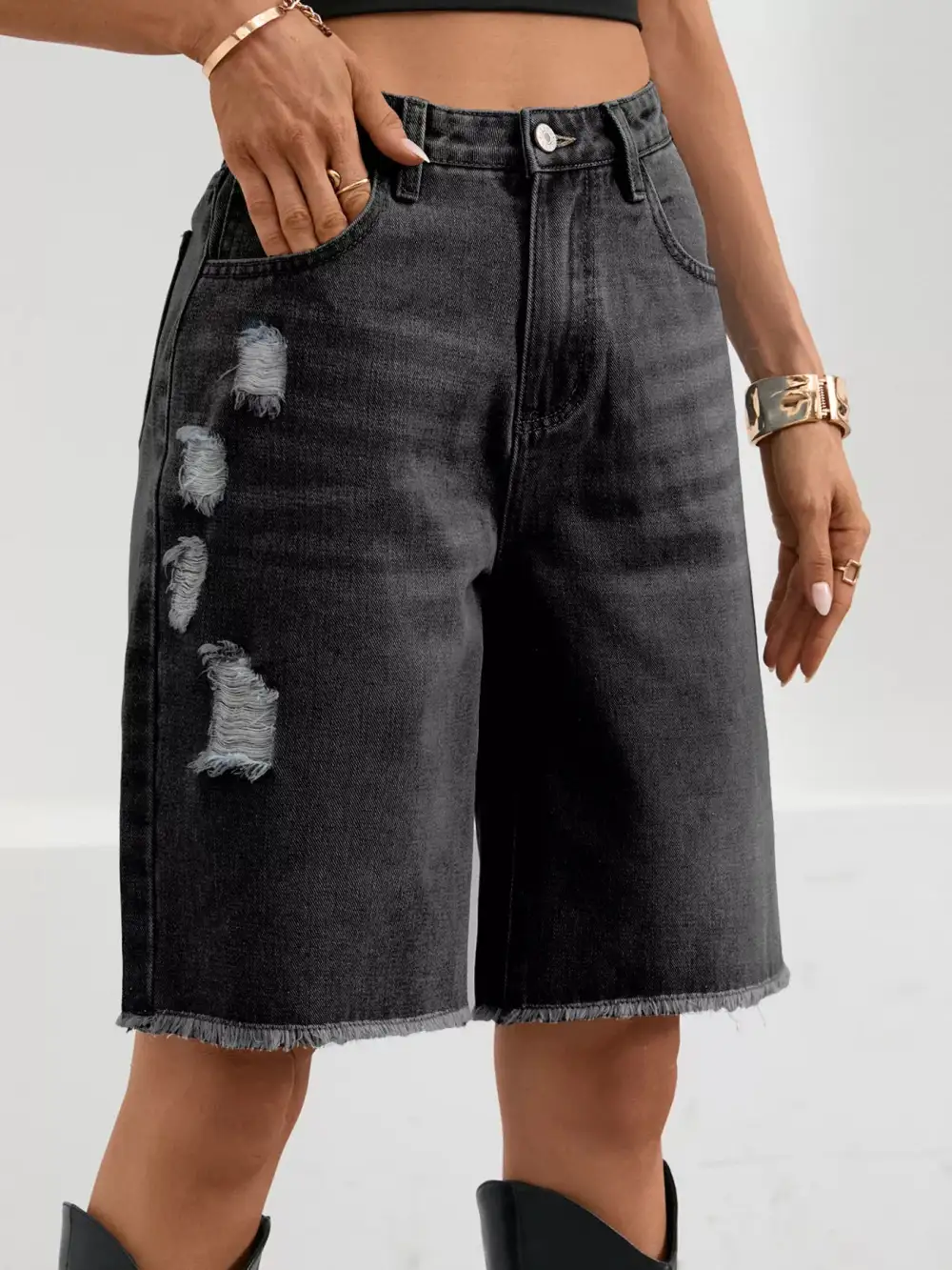 Raw Hem Frayed Hem Frayed Ripped Shorts