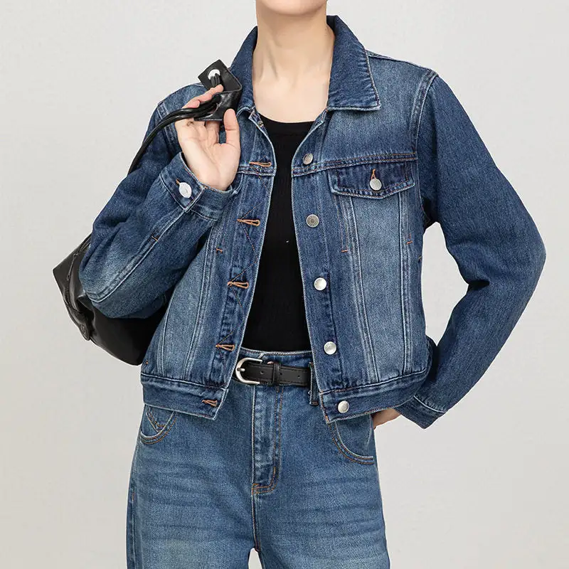 Structured Denim Casual Outerwear Jacket