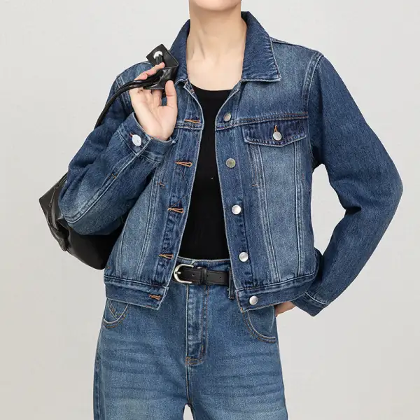 Structured Denim Casual Outerwear Jacket