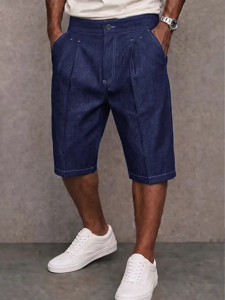 Men's Stylish Contrast Stitching Stretchy Denim Shorts