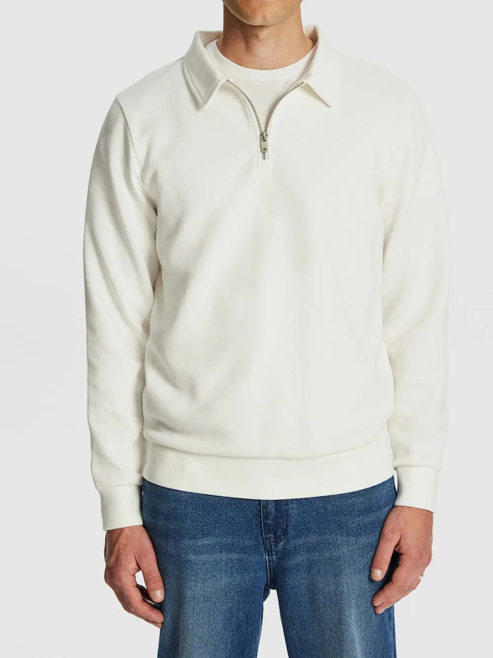 Off White Quarter Zip Polo Style Sweatshirt
