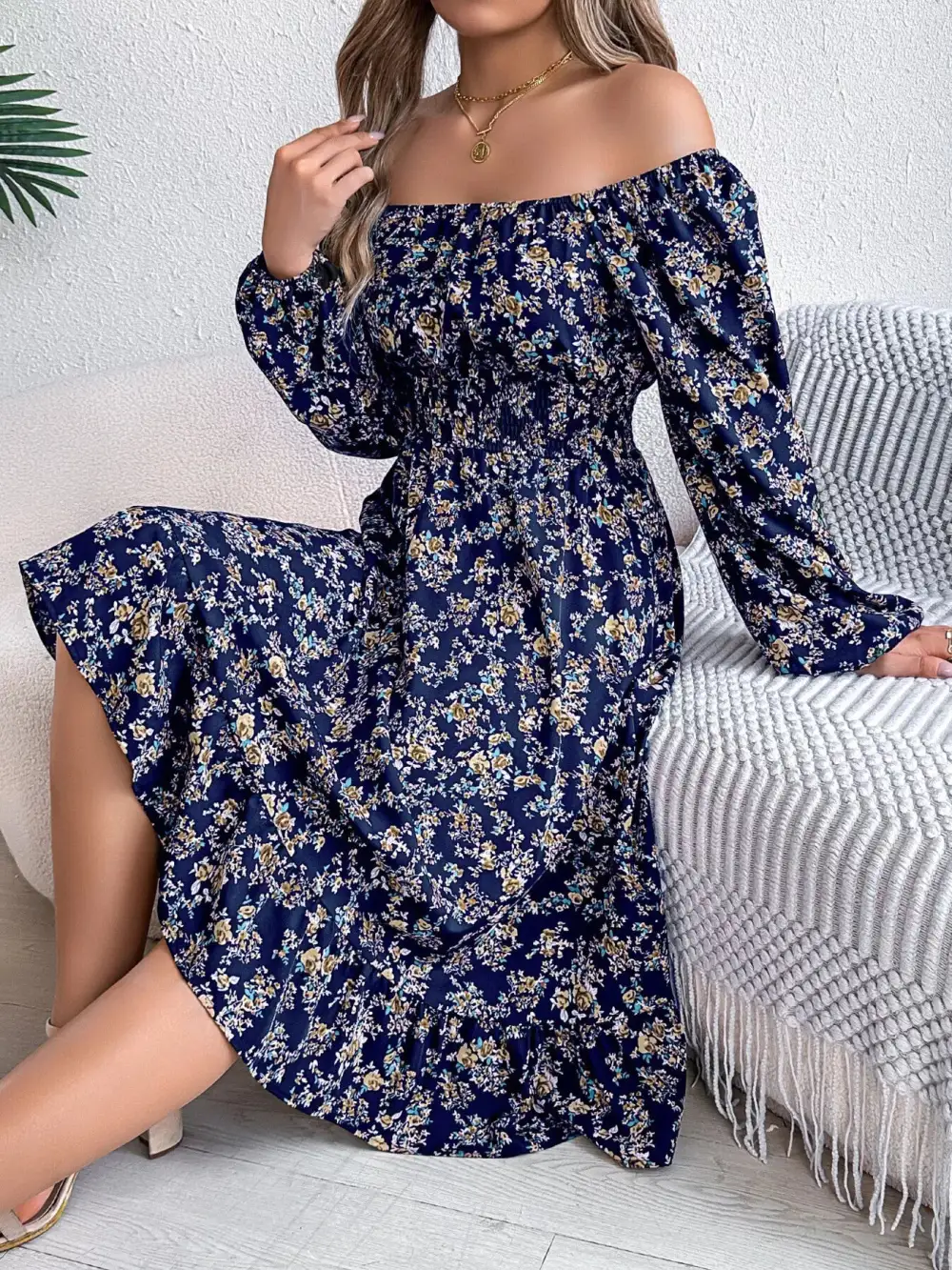 Floral Printed Square Neck Midi Dress