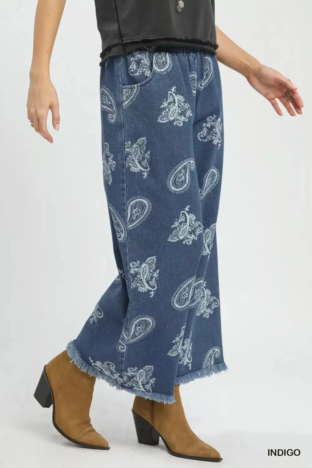 Denim Paisley Wide Leg Pants