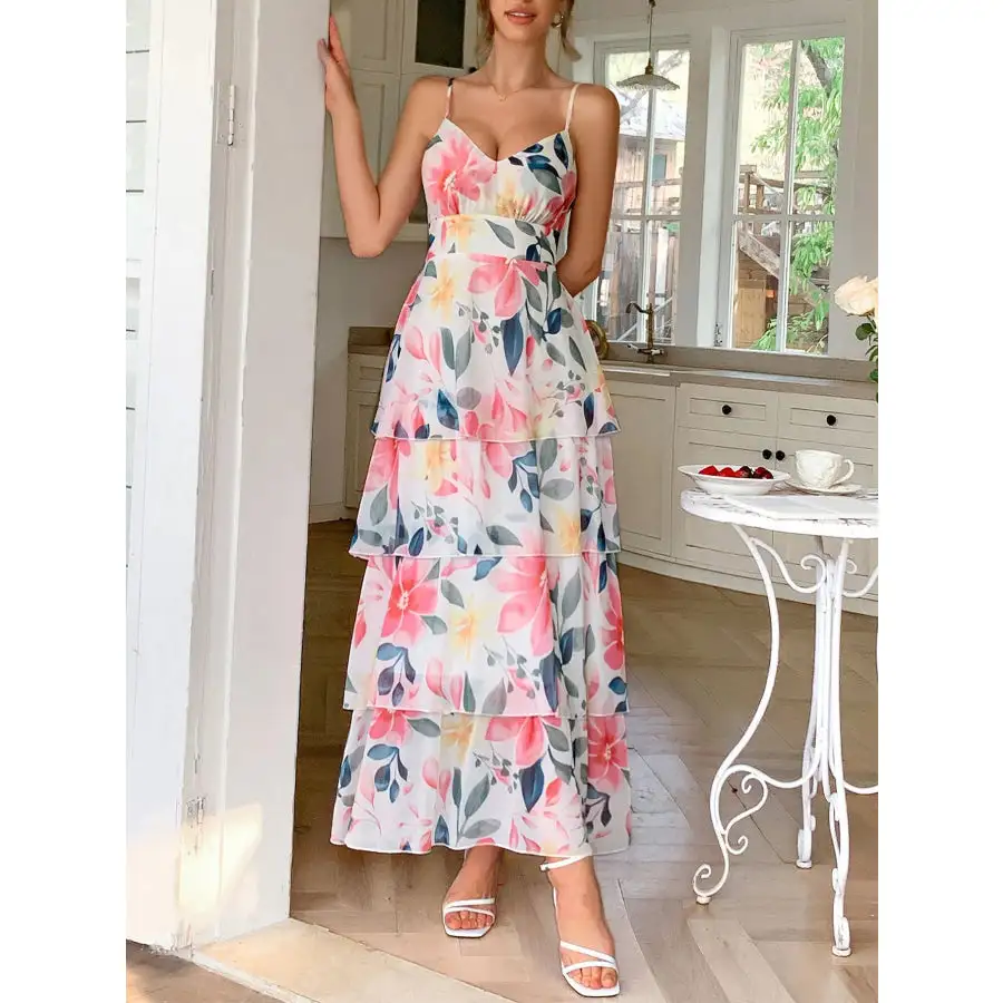 Floral Print Layered Maxi Cami Dress
