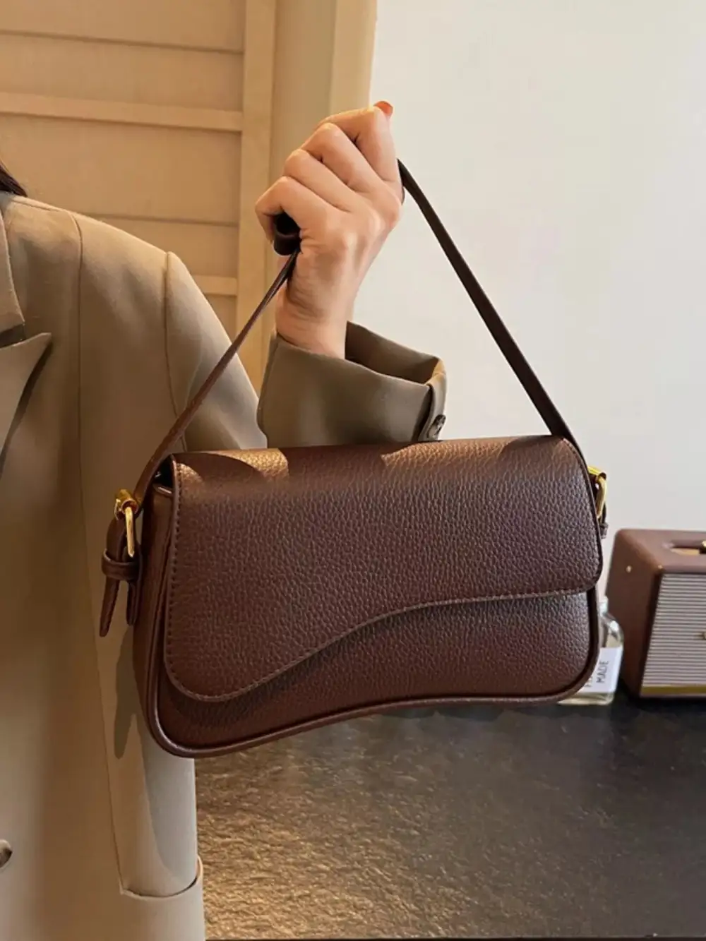 Solid Color Leather Crossbody Bag