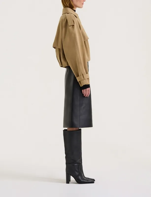 Sand Cropped Cotton Trench Jacket
