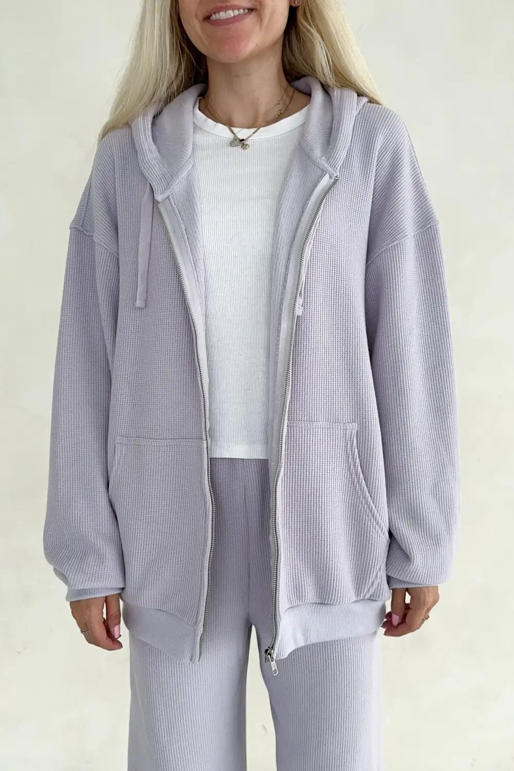 Smooth Waffle Knit Hoodie