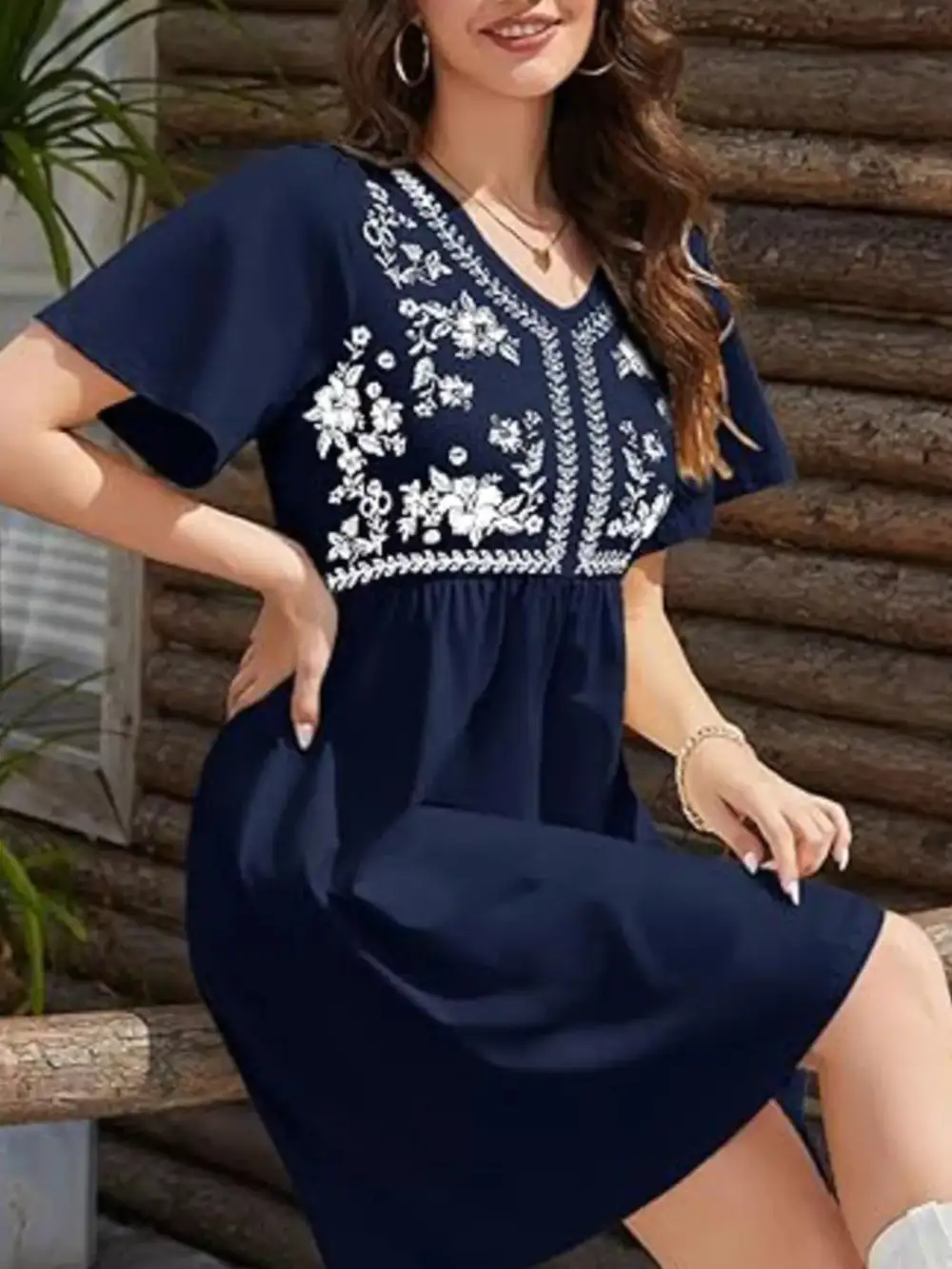 Floral V Neck Mini Dress