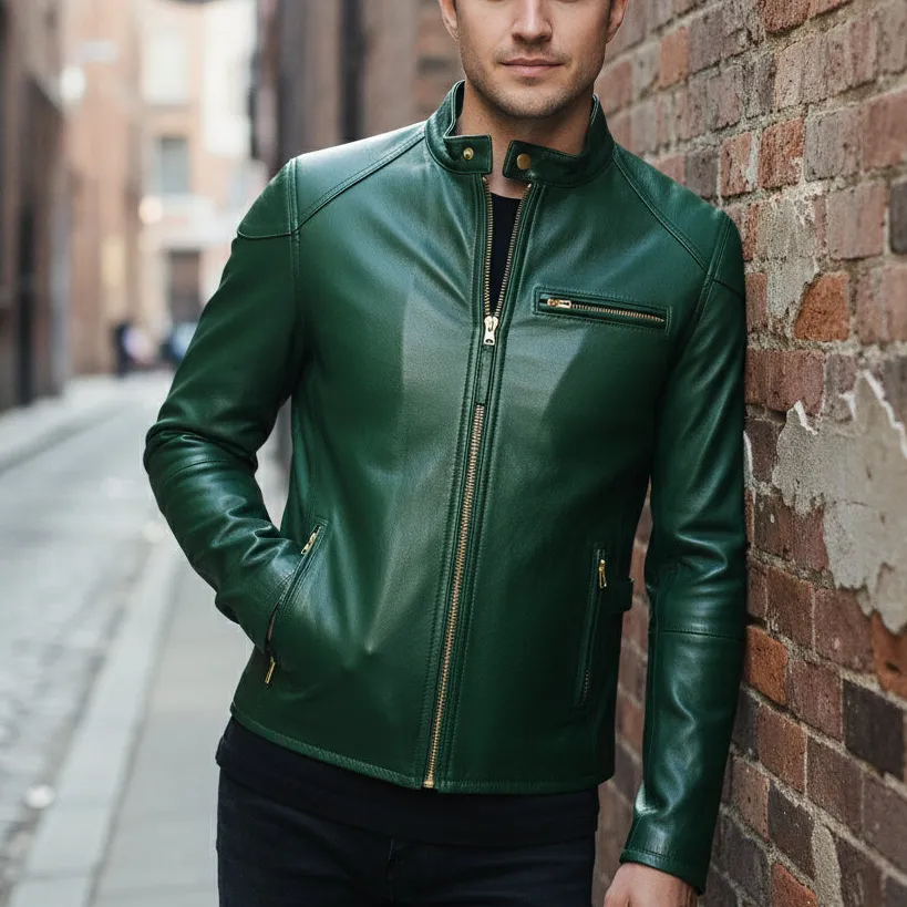 Streamlined Leather Biker Motorcycle Multi Pocket Jacket