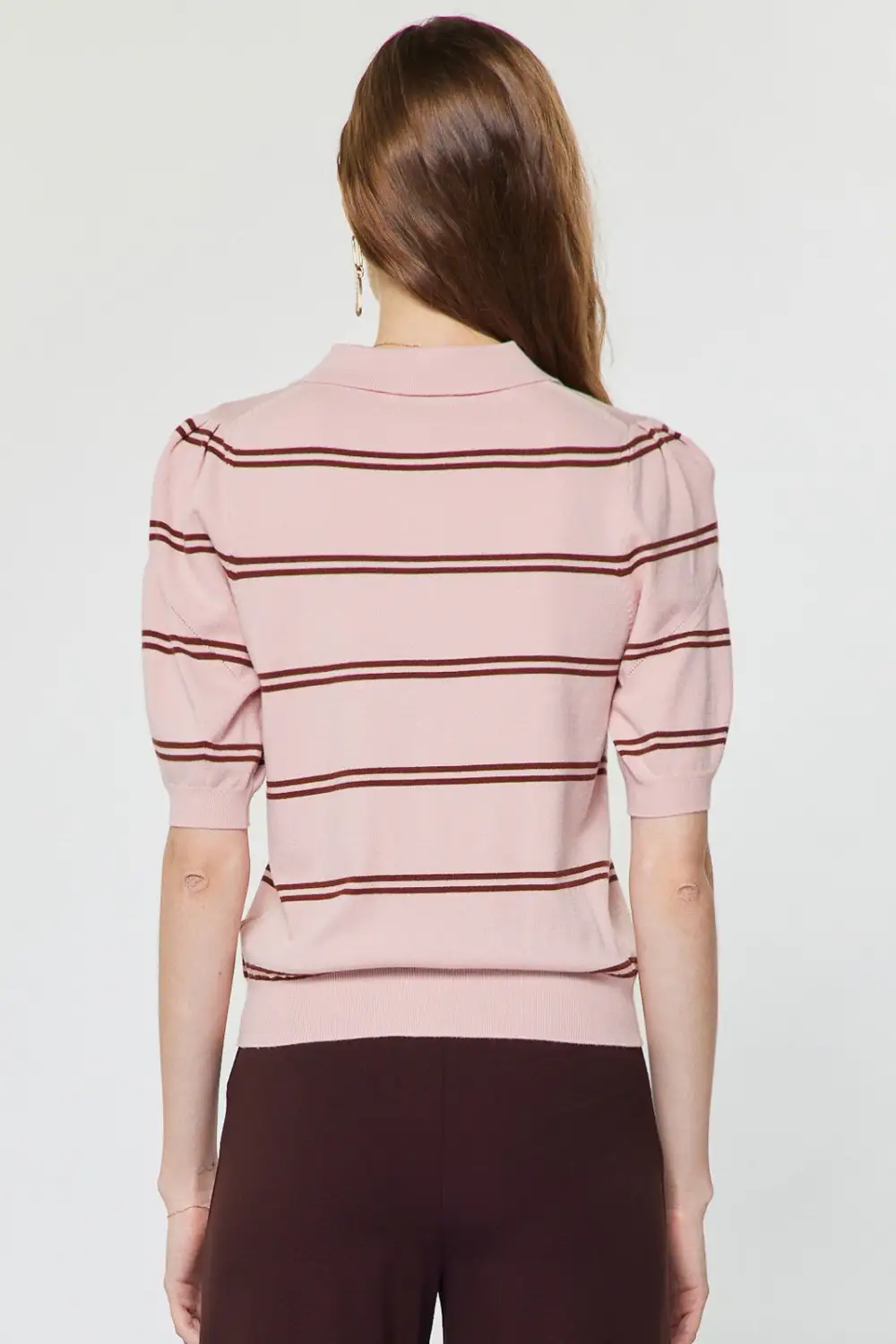 Striped Polo Knit Top - Dusty
