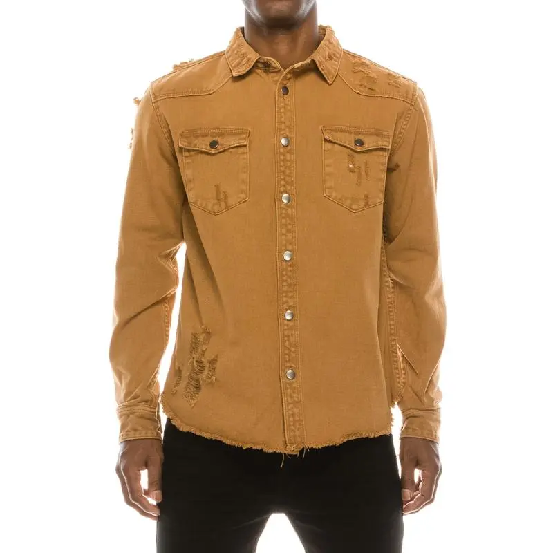 Distressed Denim Shirt – Heavyweight Button-Up with Pockets  Rugged Style. Durable Build. Everyday Utility.