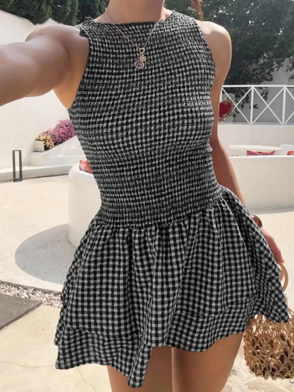 Plaid Smocked Mini Dress