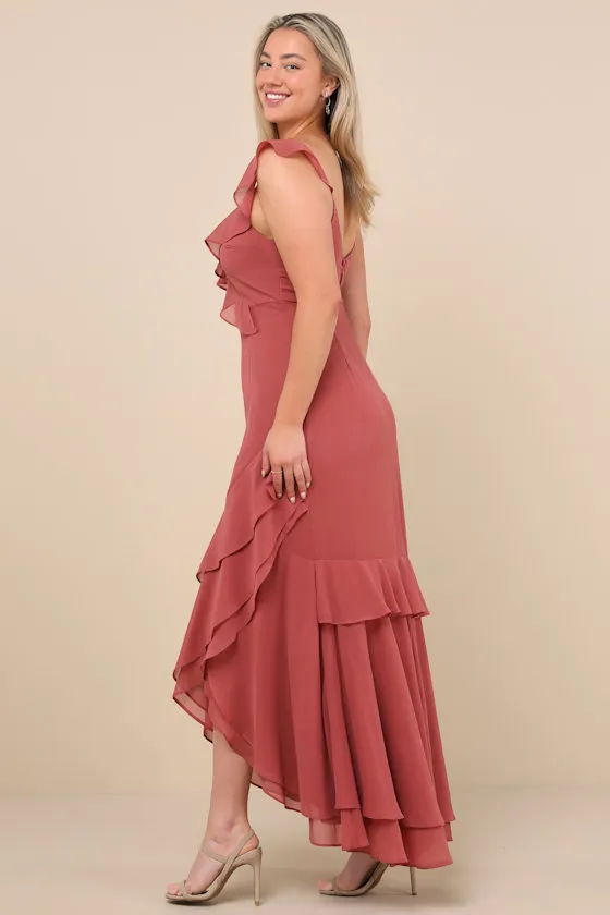 Charming Event Light Blue Asymmetrical Ruffled Maxi Dress