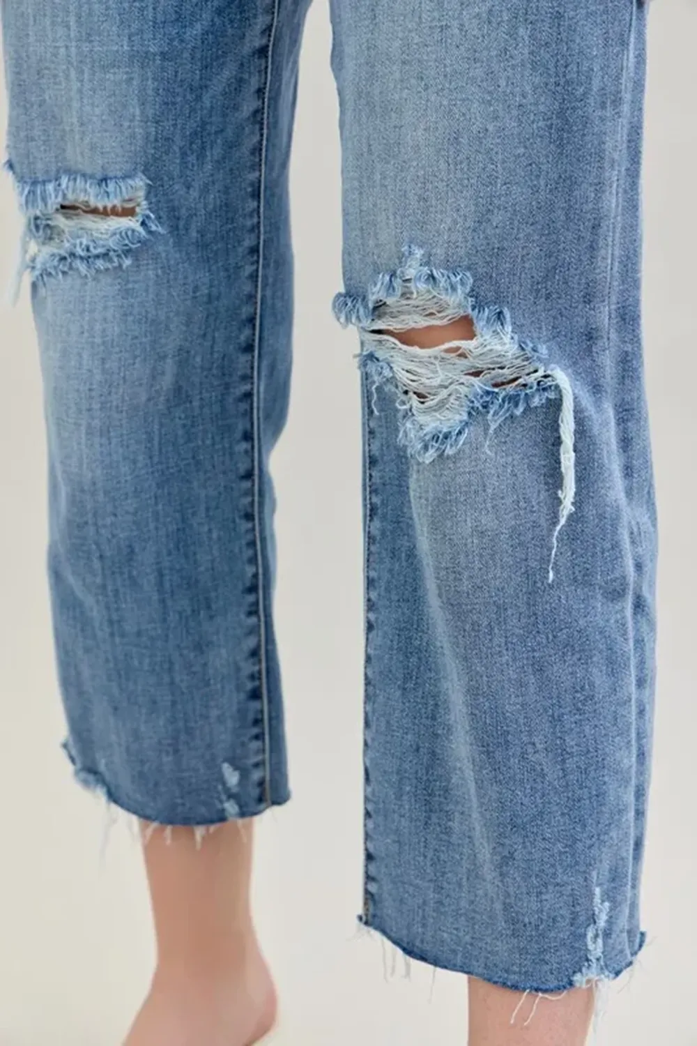 Ripped Deckle Edge Slim-Fit Raw Hem BlueTrousers