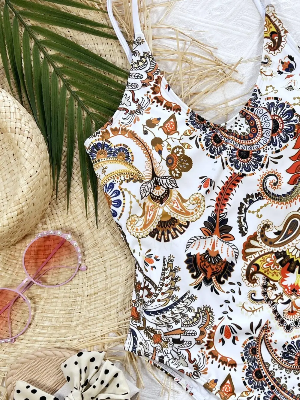 Printed Tie Back Scoop Neck One Swimsuit