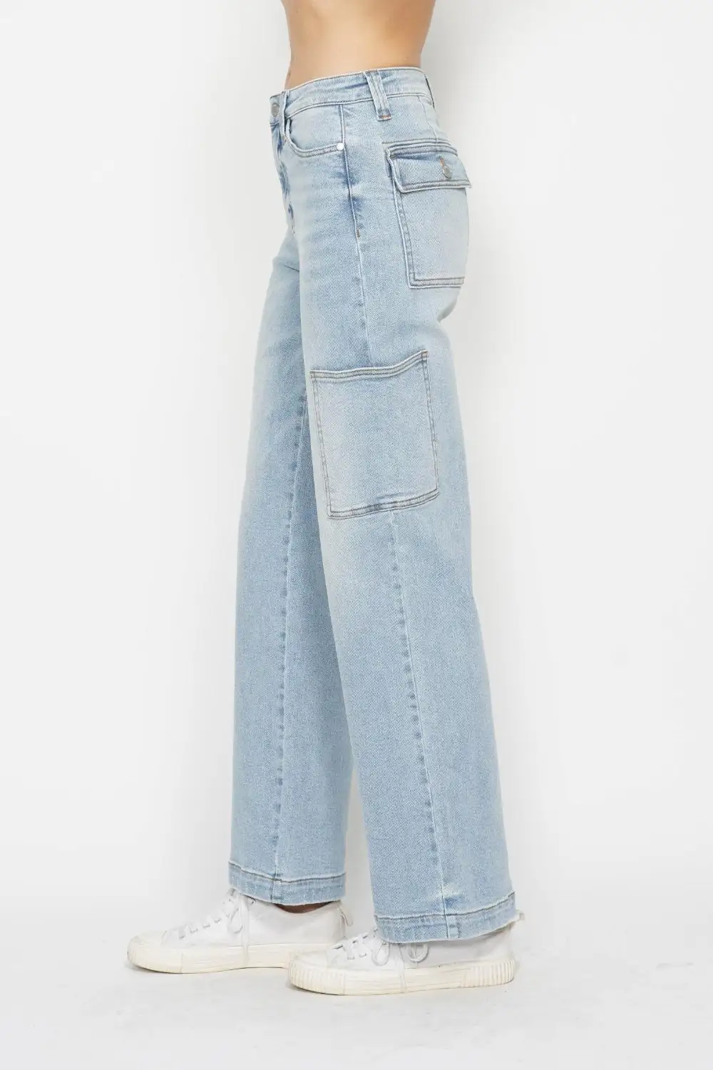 High-Waist High-Rise Washed Pocketed Straight Leg Jeans