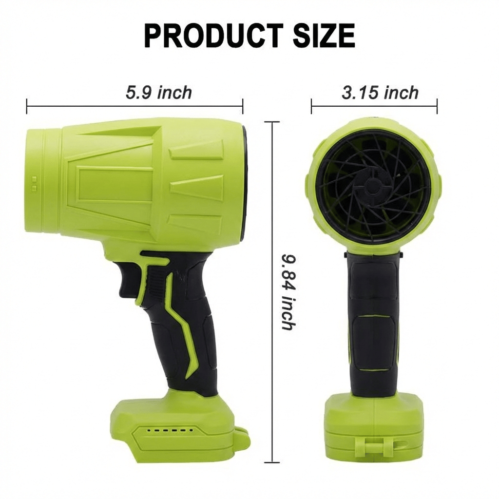 Cordless turbo jet air duster approximate body dimensions