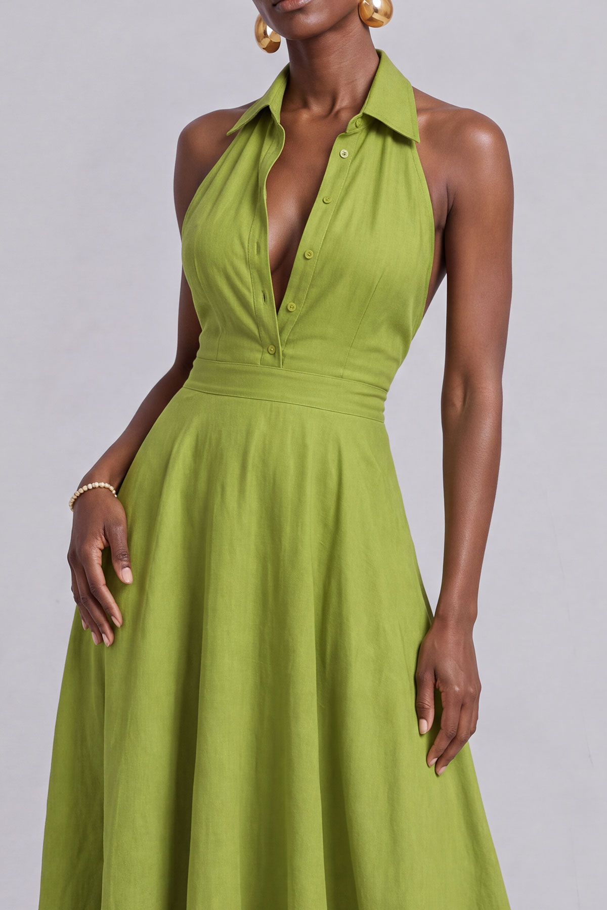 Halter Neck Button Front Maxi Dress
