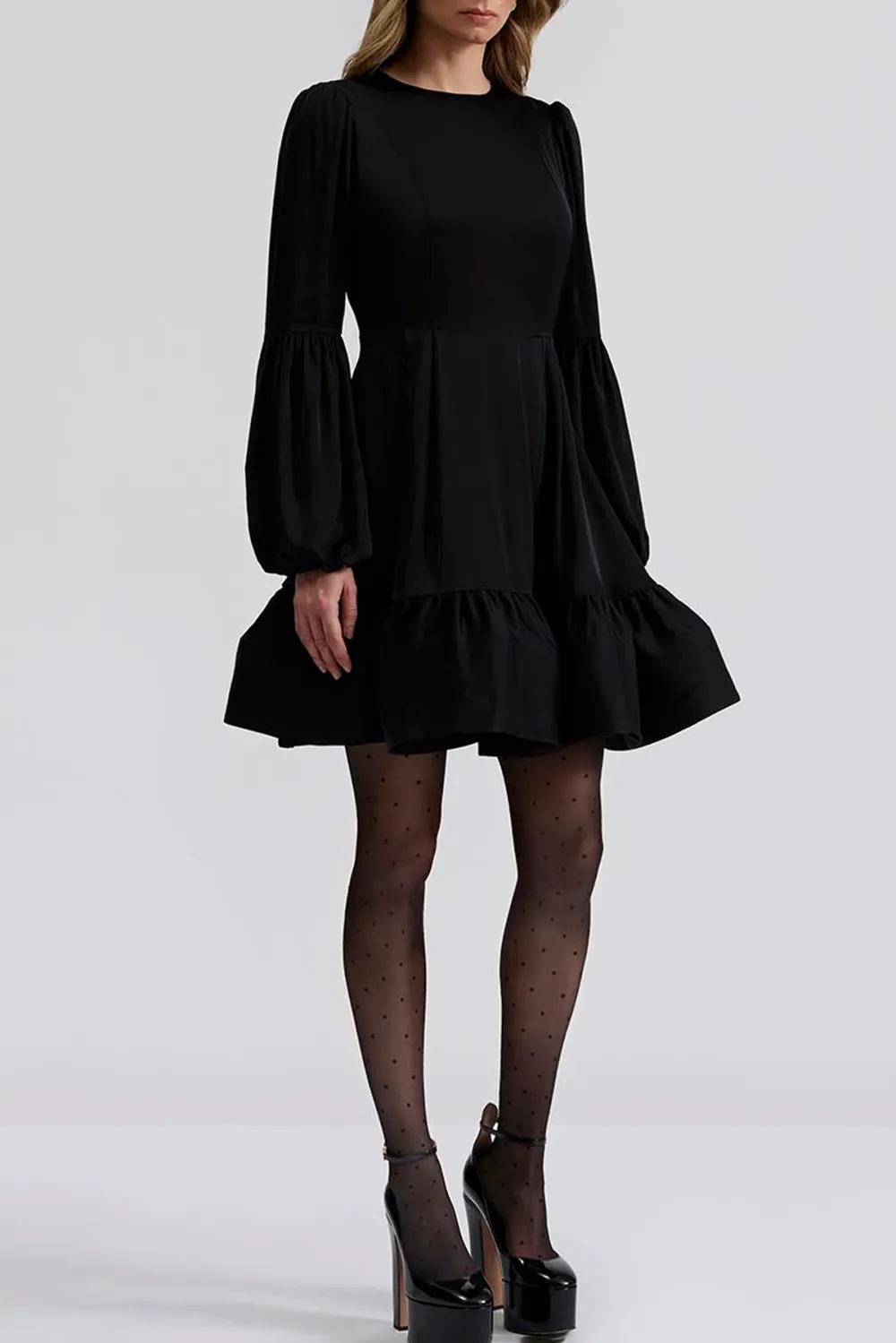 Ruffled Hem Puff Sleeve Mini Dress