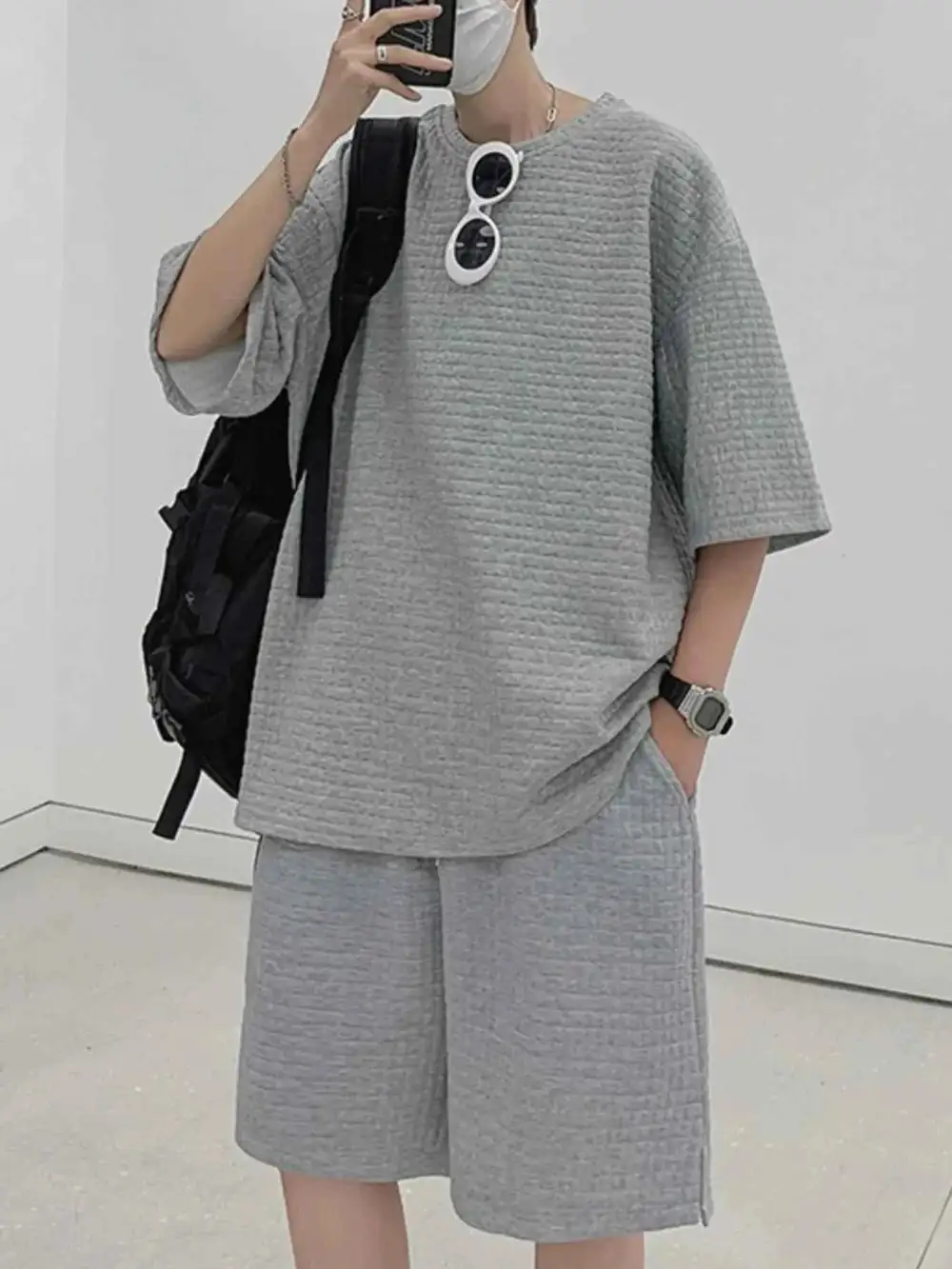 Textured Short Sleeve T-Shirt and Shorts Set