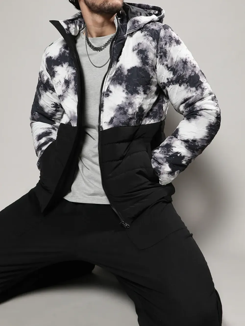 Tie Dye Patchwork Puffer Jacket