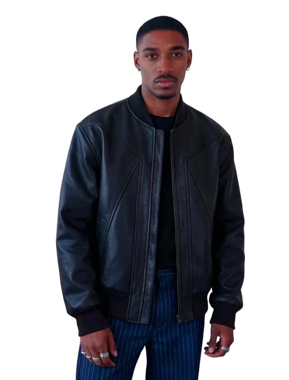 Men's solid color sporty windproof leather jacket