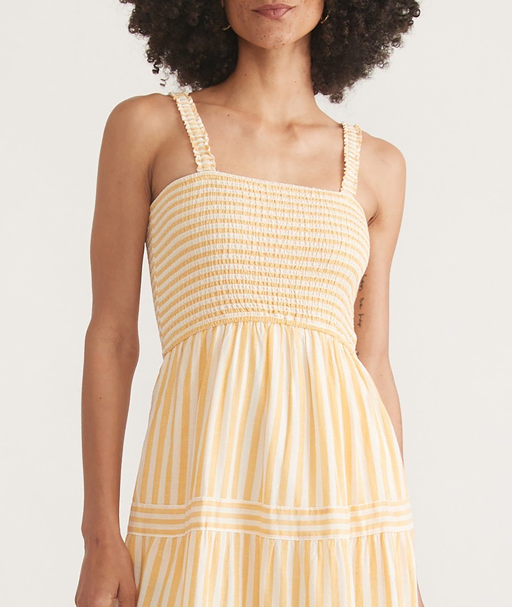 Yellow Striped Tiered Midi Dress