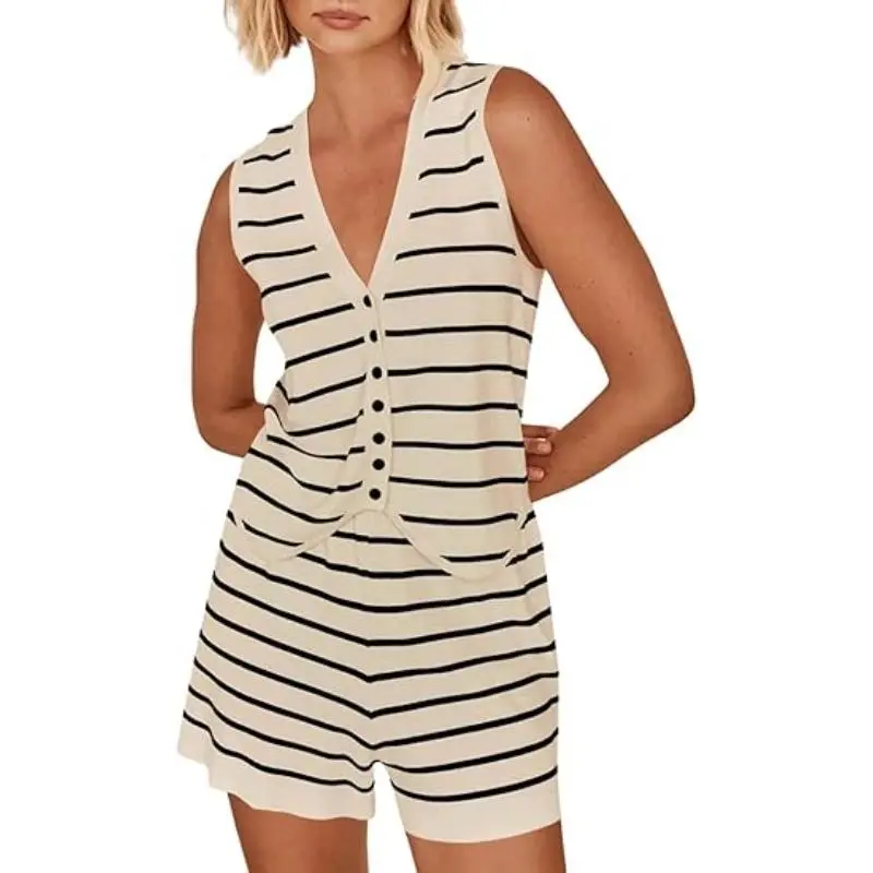 2 Piece Outfits Summer Striped Casual Lounge Sets