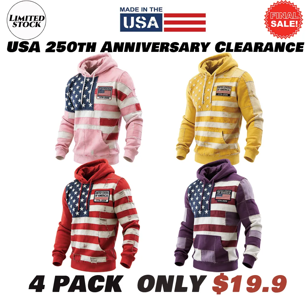 USA 250Th Anniversary ✦ Final Clearance Sale UNITED STATES OF AMERICA Flag Pattern Patchwork Hooded Sweatshirt