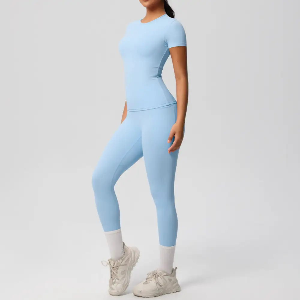 Short-Sleeve High-Waist Top, Leggings and Shorts Active Set