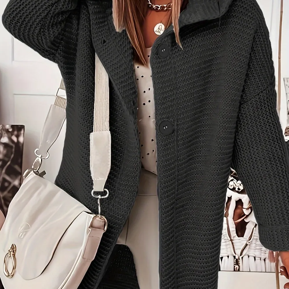 50% OFF Plus Size Casual Cardigan, Women's Plus Solid Button Up Long Sleeve Hoodie Cardigan