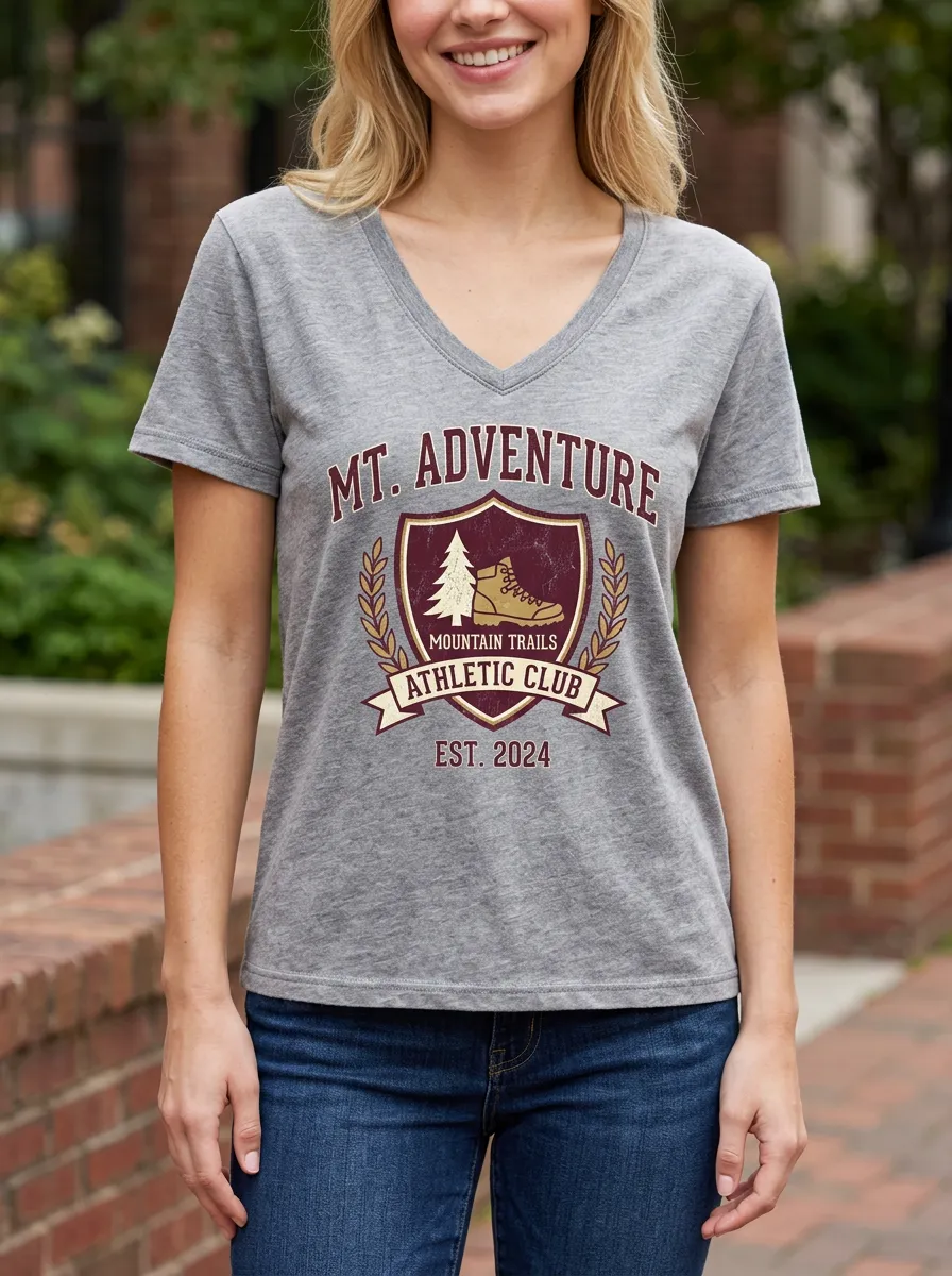Women's Hiking Lover Mt. Adventure Shield Printed V-neck T-shirt