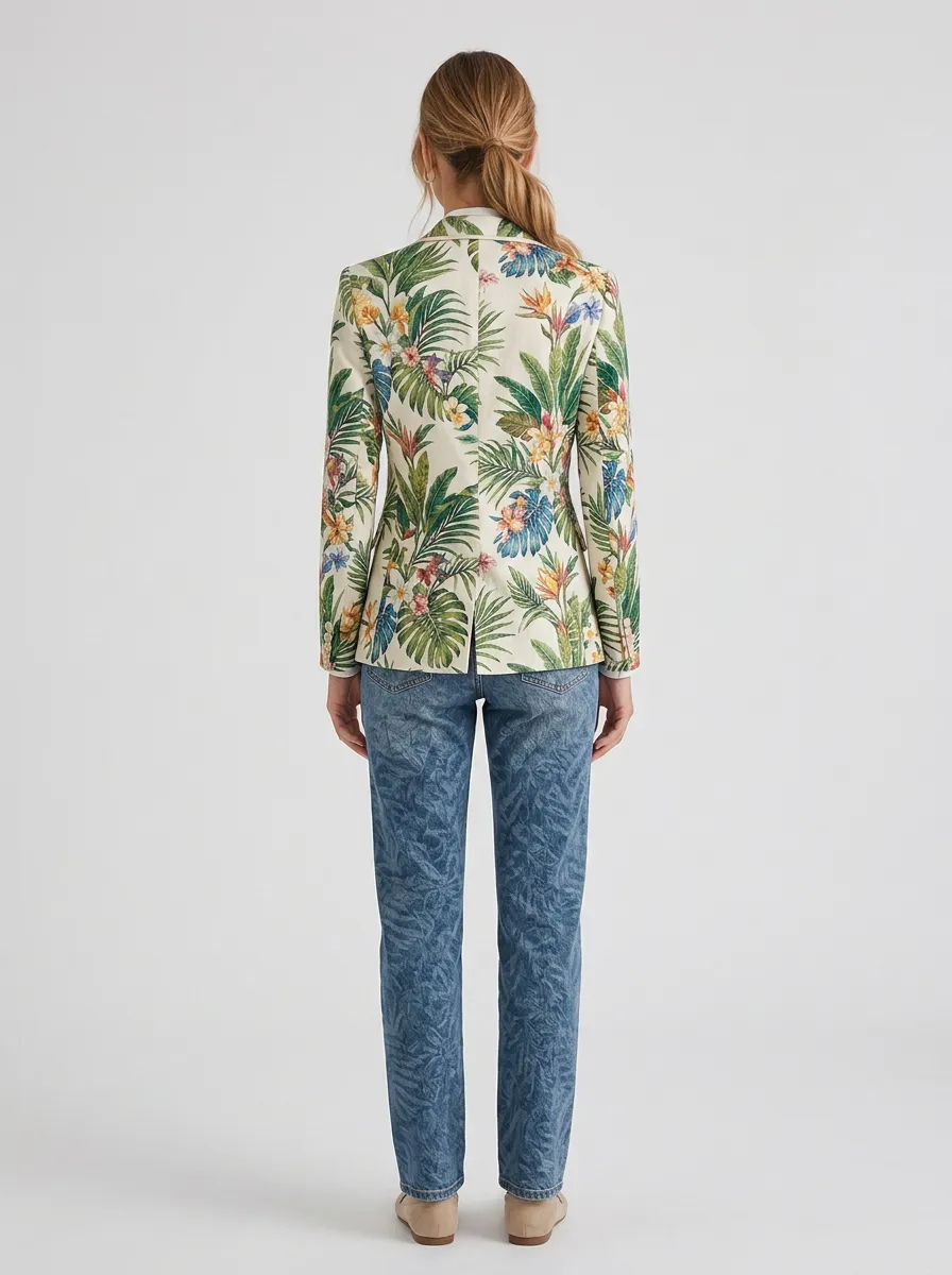 Women's Tropical Vacation Botanical Floral Printed Blazer