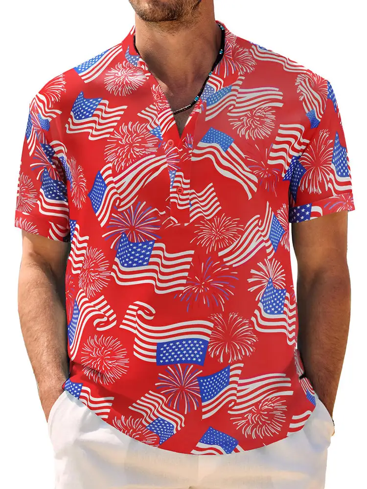 Casual Breathable Hawaiian Henley Shirt