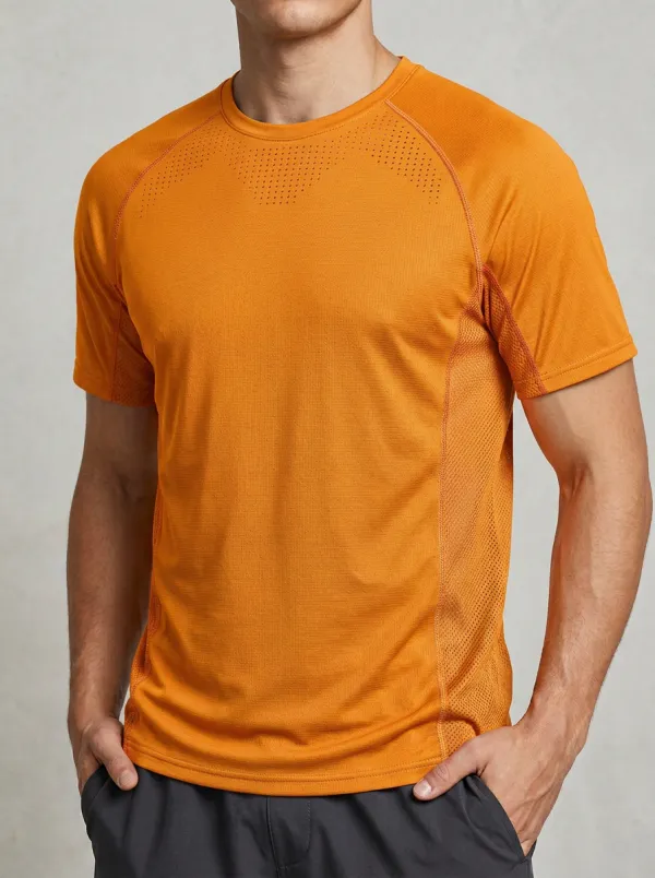 Men's Athletic Fitness Mesh Panel Breathable Sport T-Shirt