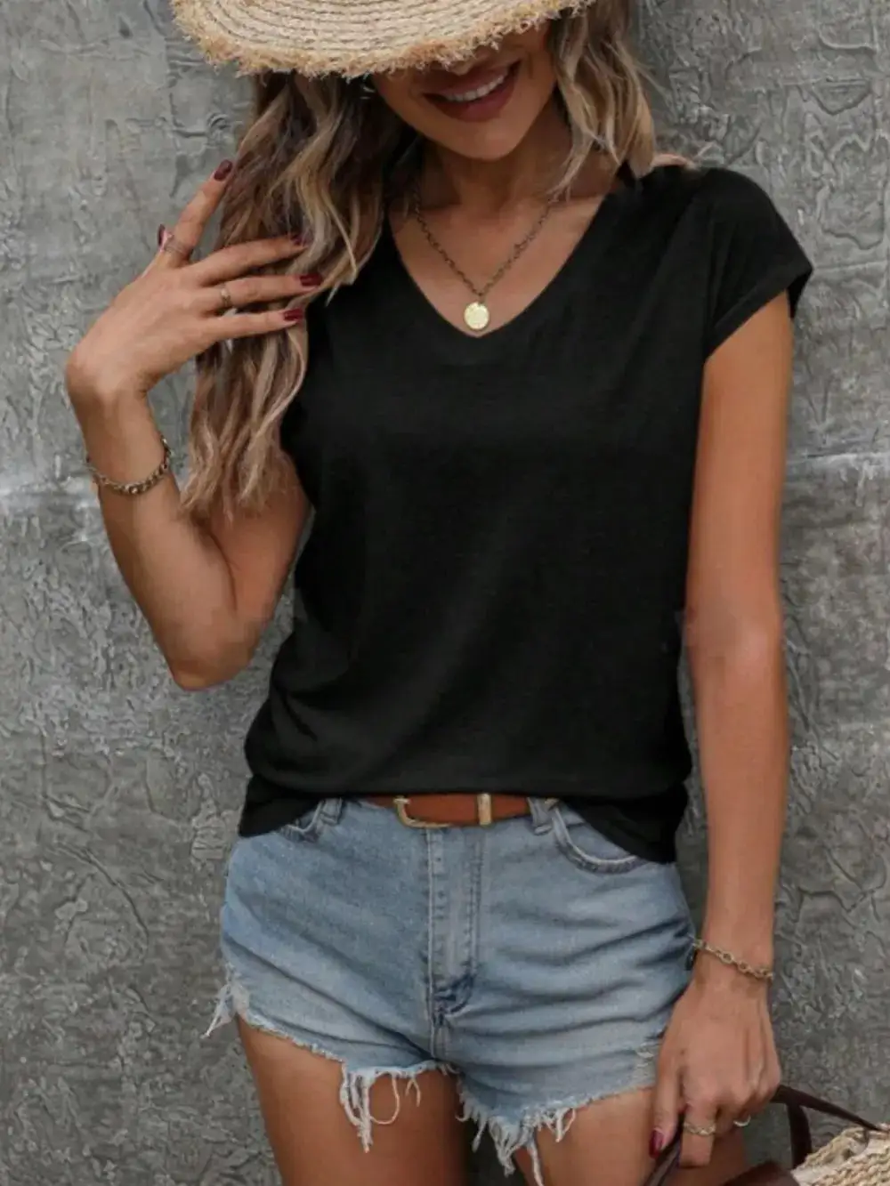 Relaxed V-Neck Short Sleeve T-Shirt