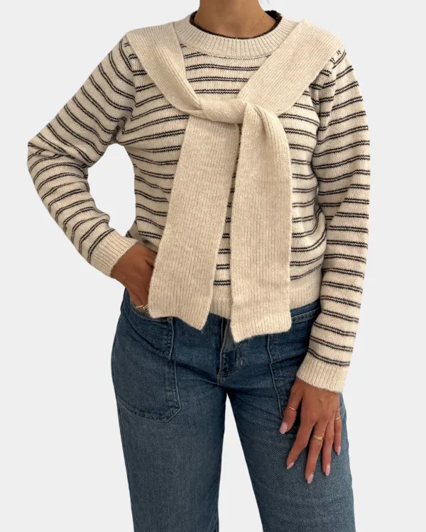 Draped Shoulder Stripe Top