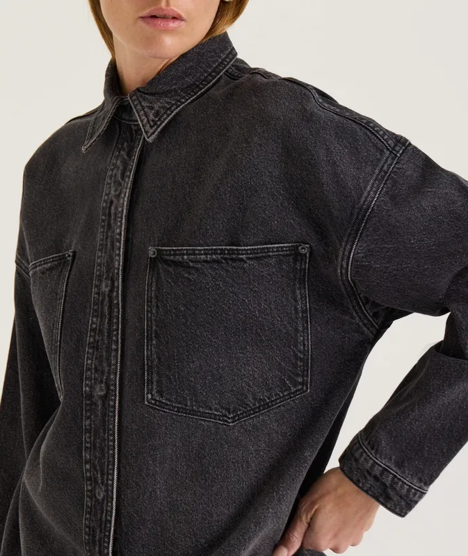 Black Wash Oversized Denim Shirts