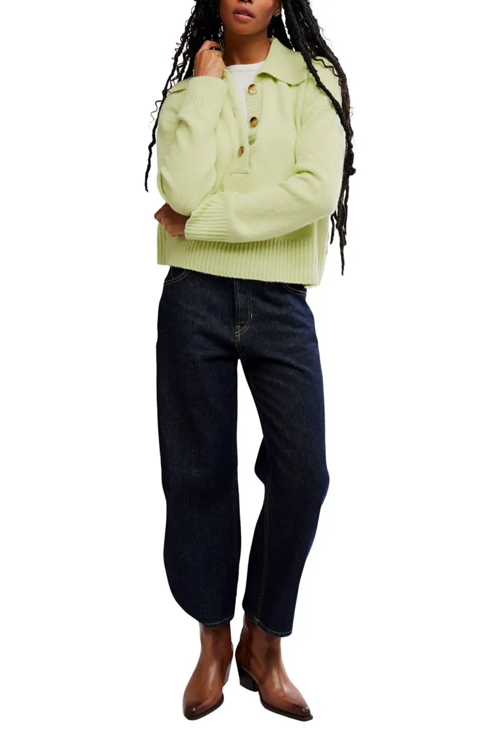 Ribbed Button Front Collared Relaxed Polo Sweater
