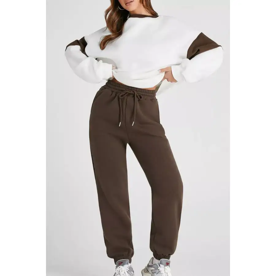 Drop Shoulder Loose Sweatshirt and Joggers Active Set