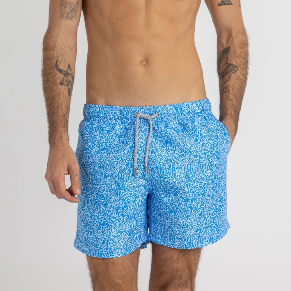 Blue Graffiti Swim Shorts