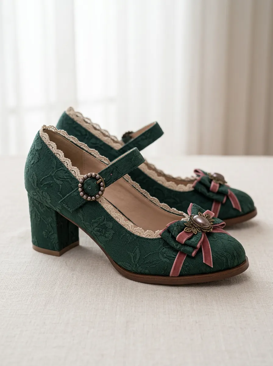 Mary Jane Lace Bow Floral Women's Bavarian Occasion Heels