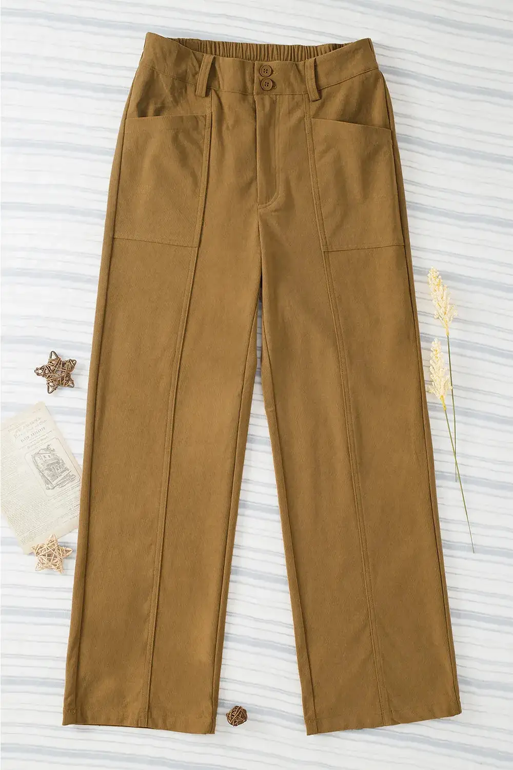 Layered High Waist Straight Leg Pants