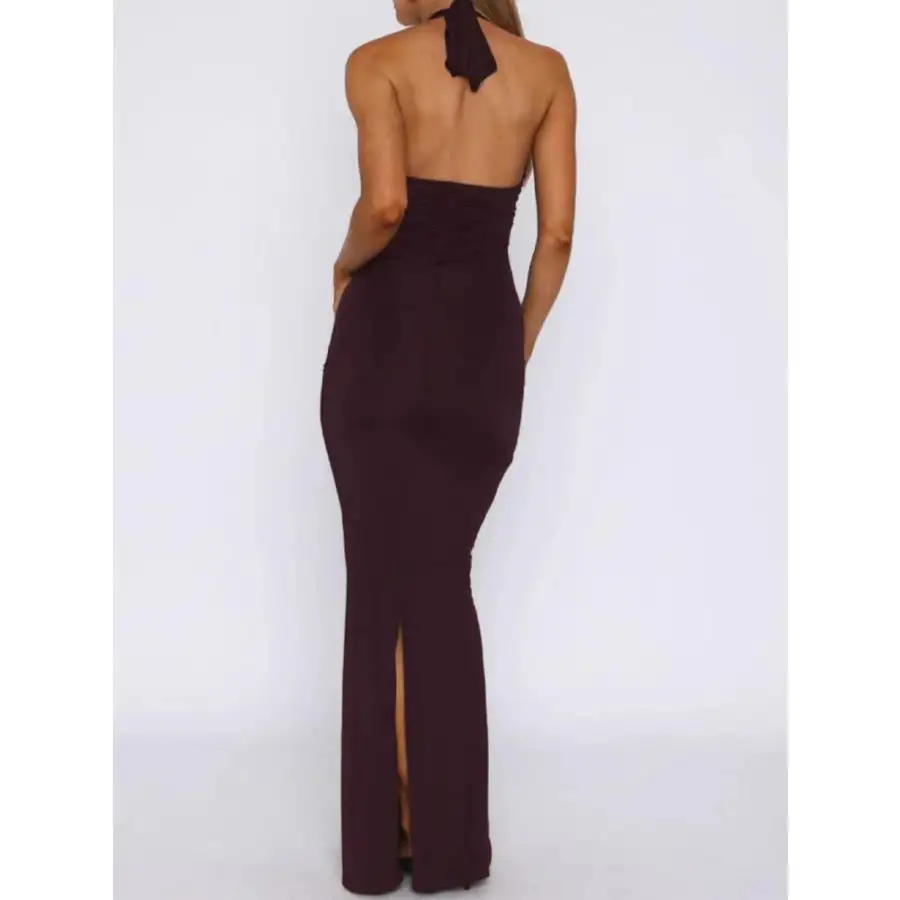 Relaxed Slit Back Halter Neck Maxi Dress