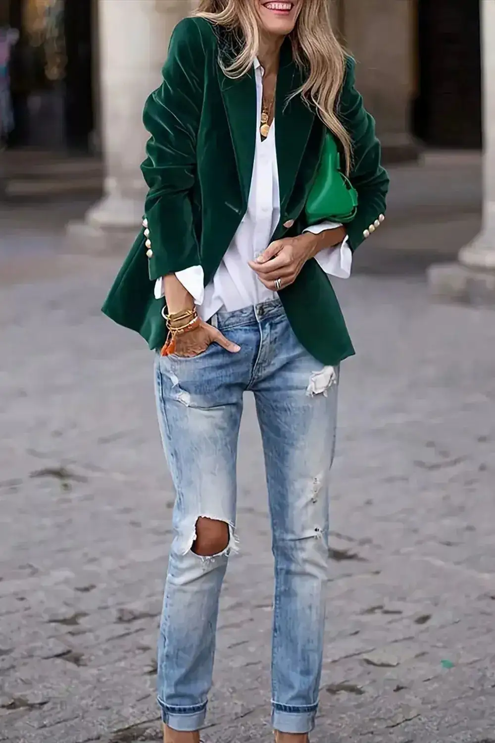 Pocketed Lapel One Button Blazer