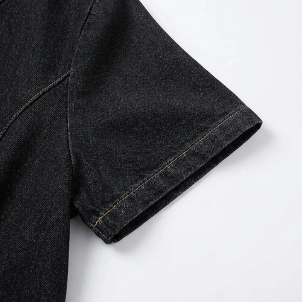 V Neck Pocket Denim Midi Dress
