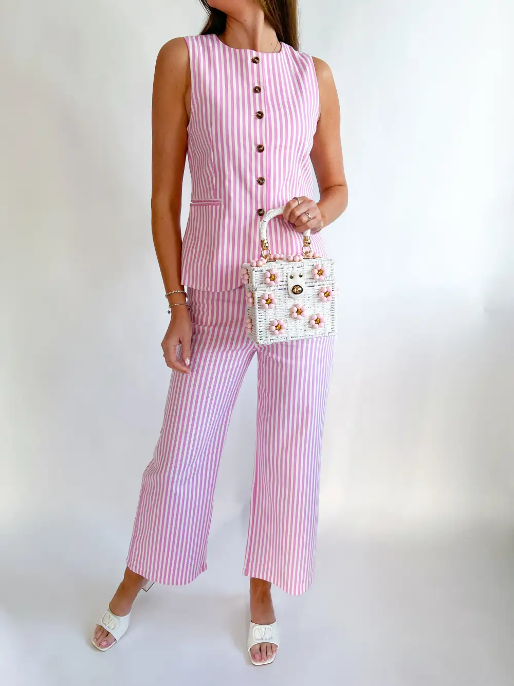 Striped Button Front Vest