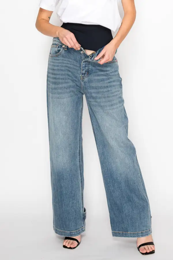 Wide Leg Stretch Denim Jeans