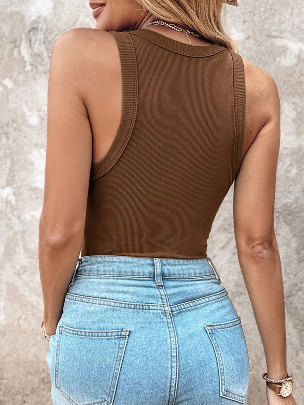 Women Everyday Basic Ribbed Built-in Bra Tank